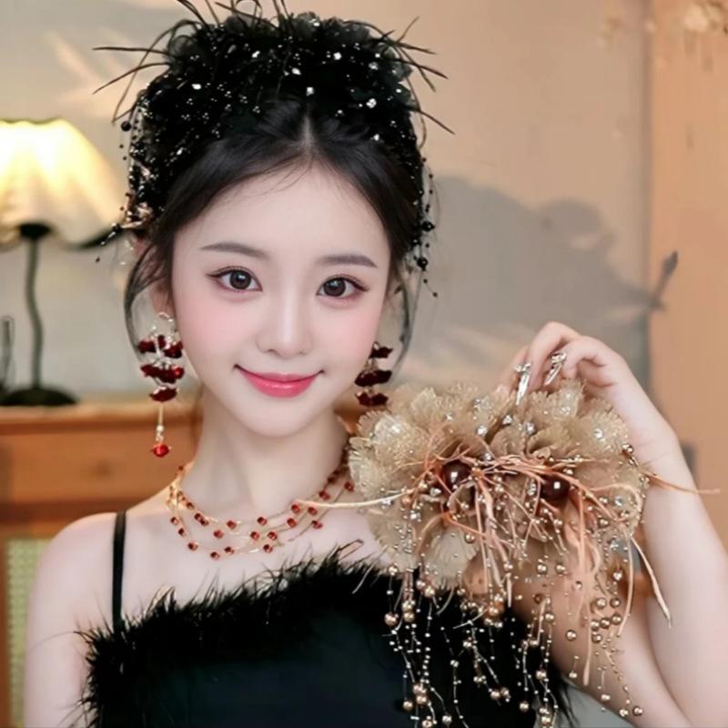 1PC Elegant Mesh Flower Hair Clip For Women Elegant Pearl Tassel Shark Clip Fashion Girl Ponytail Clip Hair Accessories