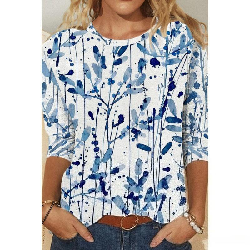 Spring and Autumn Round Neck 3D Flower Pattern Printed Top Fashionable Casual Elegant Long Sleeved Women's T-shirts