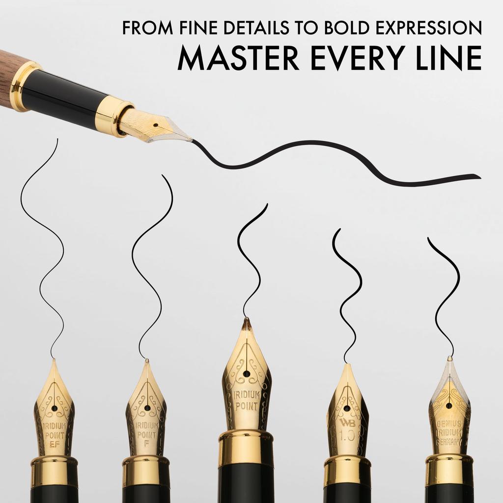 Wordsworth Black Fountain Pen Gift Ink 6 Ink Ink and 4 Replacement Premium Smooth Writing & Set, Bottle, Cartridges, Converter, Nibs, Bamboo,