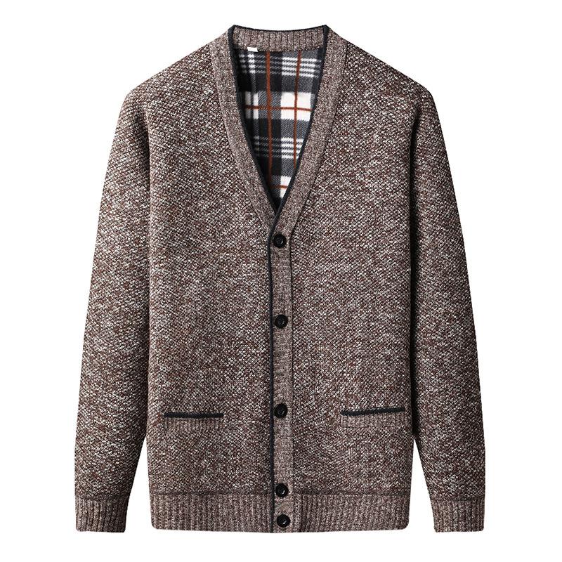 New Autumn And Winter Fashionable Warm Knitted Button Cardigan Sweater Jacket For Men Large Size Solid Color Loose Casual Jacket