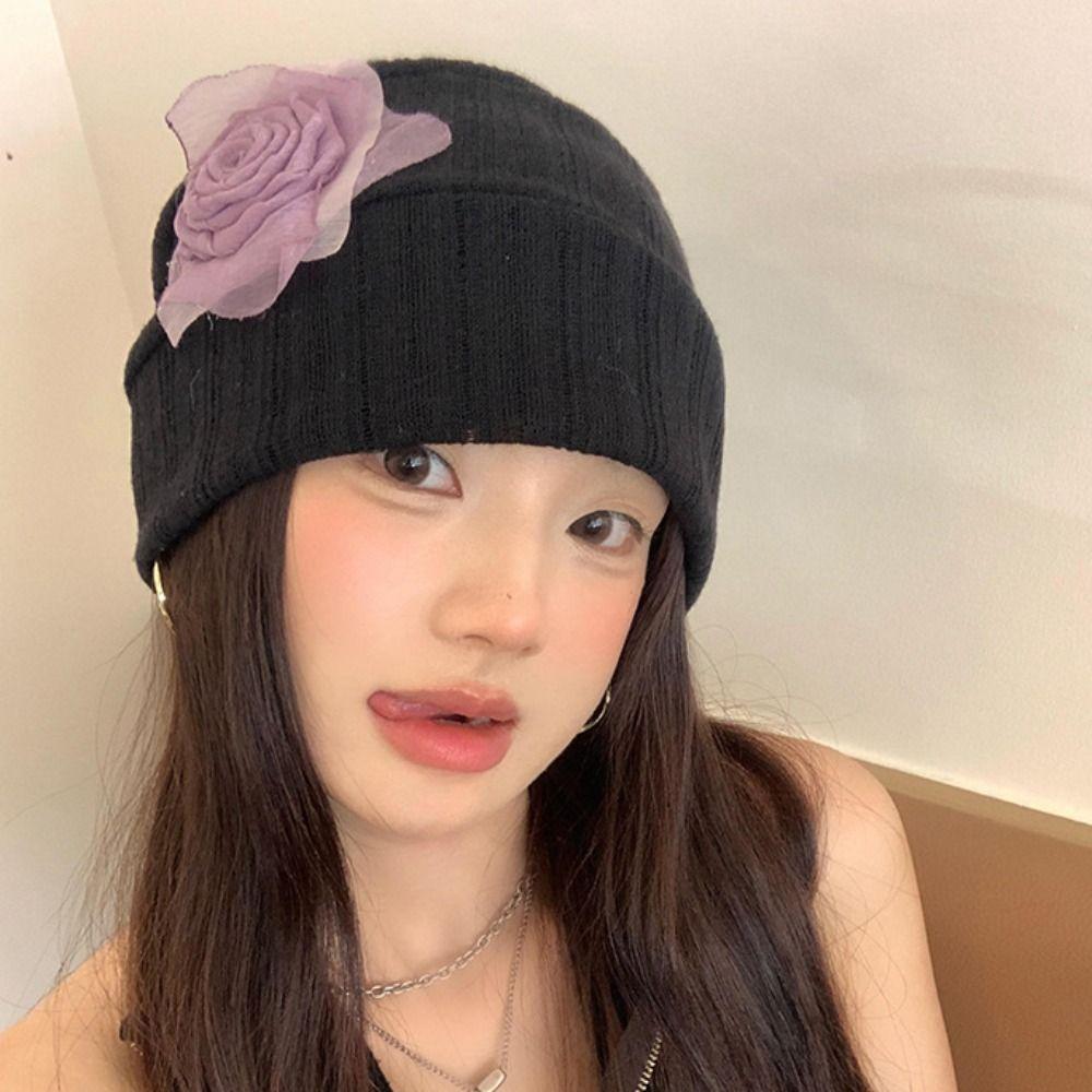 Sweet Hollow Pullover Hat Breathable Knitted Hat Casual Flower Beanies Hat Spicy Girls