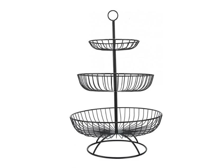 Huishoudelijk 3-laags fruitschaal aanrecht metalen fruitmand zwart retro stijl dienblad rek opbergmand WF1020