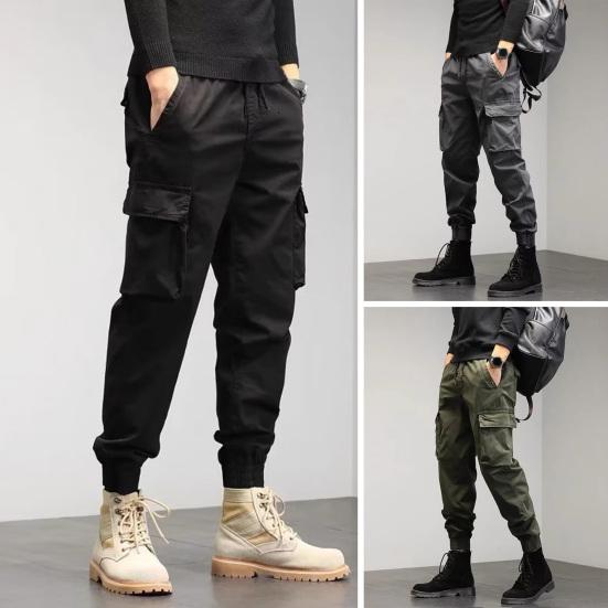 

Men Cargo Pants Drawstring Waist Jogger Pants Military Style Outdoor Trousers L сірий