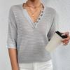 Women's Top Casual V-neck Cut-out Knit Pullover Short Sleeve T-shirt