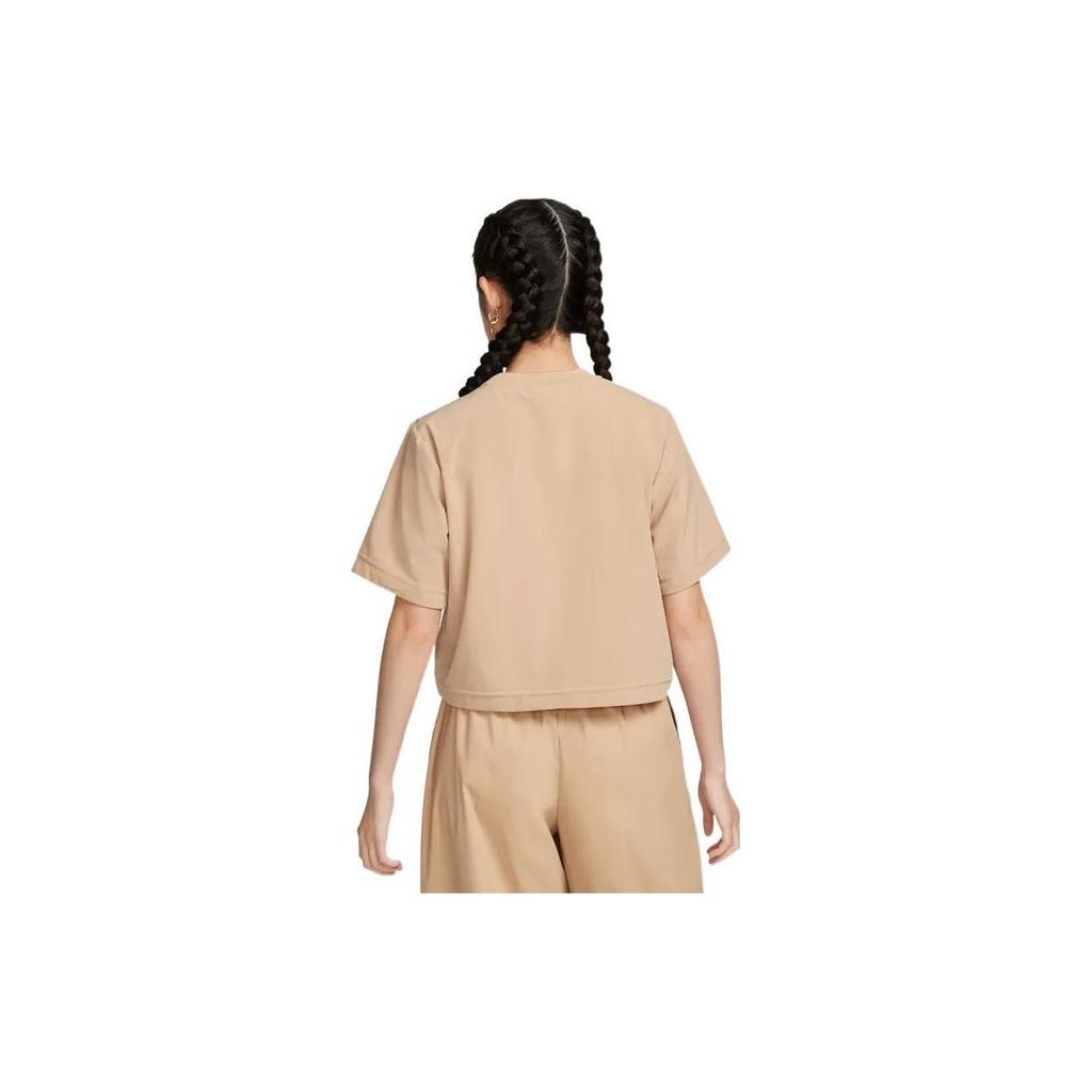 Nike T Shirts Women's Linen Yellow Crew Neck Moderate Straight Fit DQ6183-200