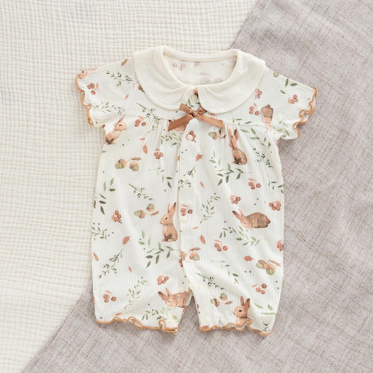 Baby Girl Modal Short-Sleeve Romper with Doll Collar 73 cm