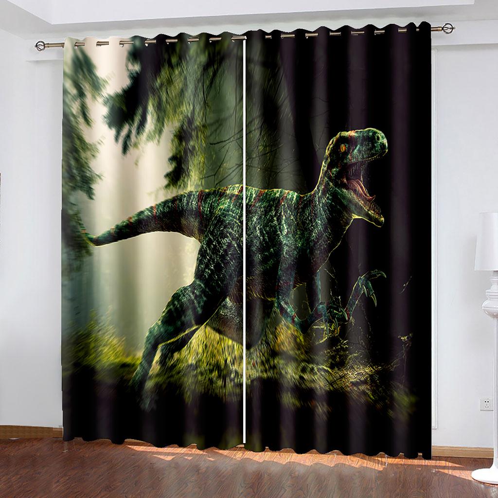 3D Ferocious Tyrannosaurus Rex Series Luxury Sunshade Curtains Living Room Bedroom Home Decoration 2 Pieces of Hooks Pierced
