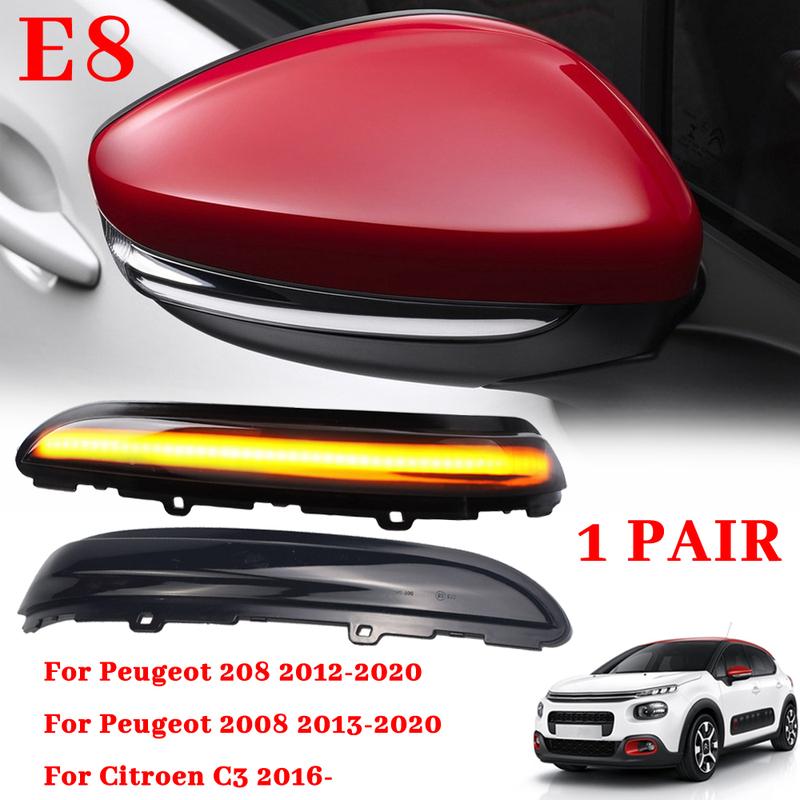 2Pcs For Peugeot 208 2008 2012 2013 2014 2015 2016 2017 2018   Citroen C3 Dynamic LED Side Mirror Blinker Flowing Light