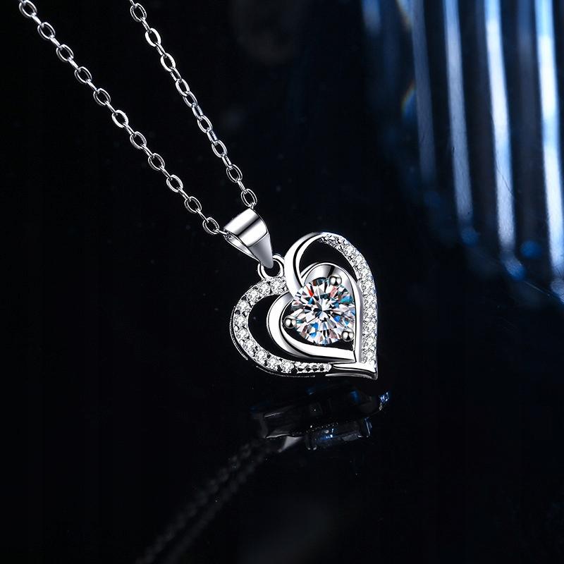Silver Women' Necklace Heart with Cubic Zirconia ITALIAN Adjustable DIAMOND