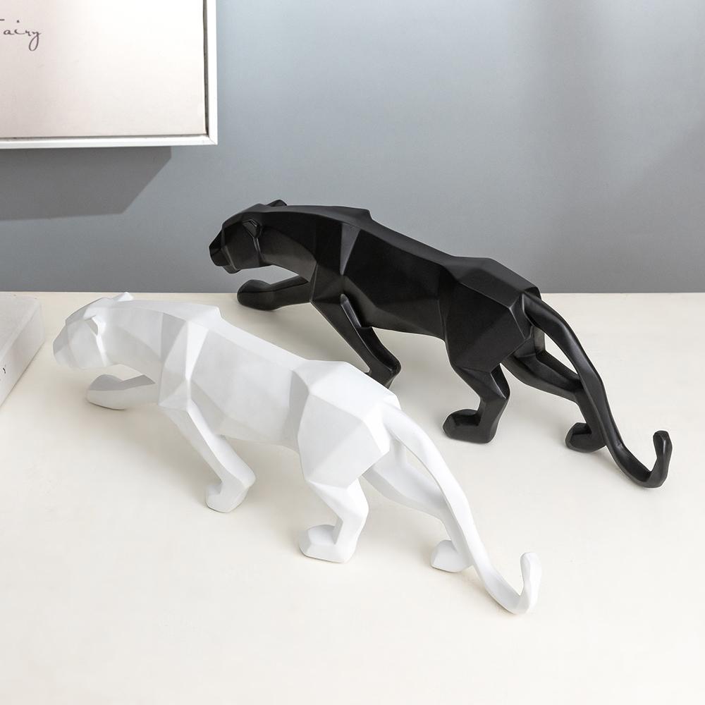 Panther Statue Animal Figurine Abstract Geometric Style Resin Leopard Sculpture Home Office Desktop Decoration Crafts