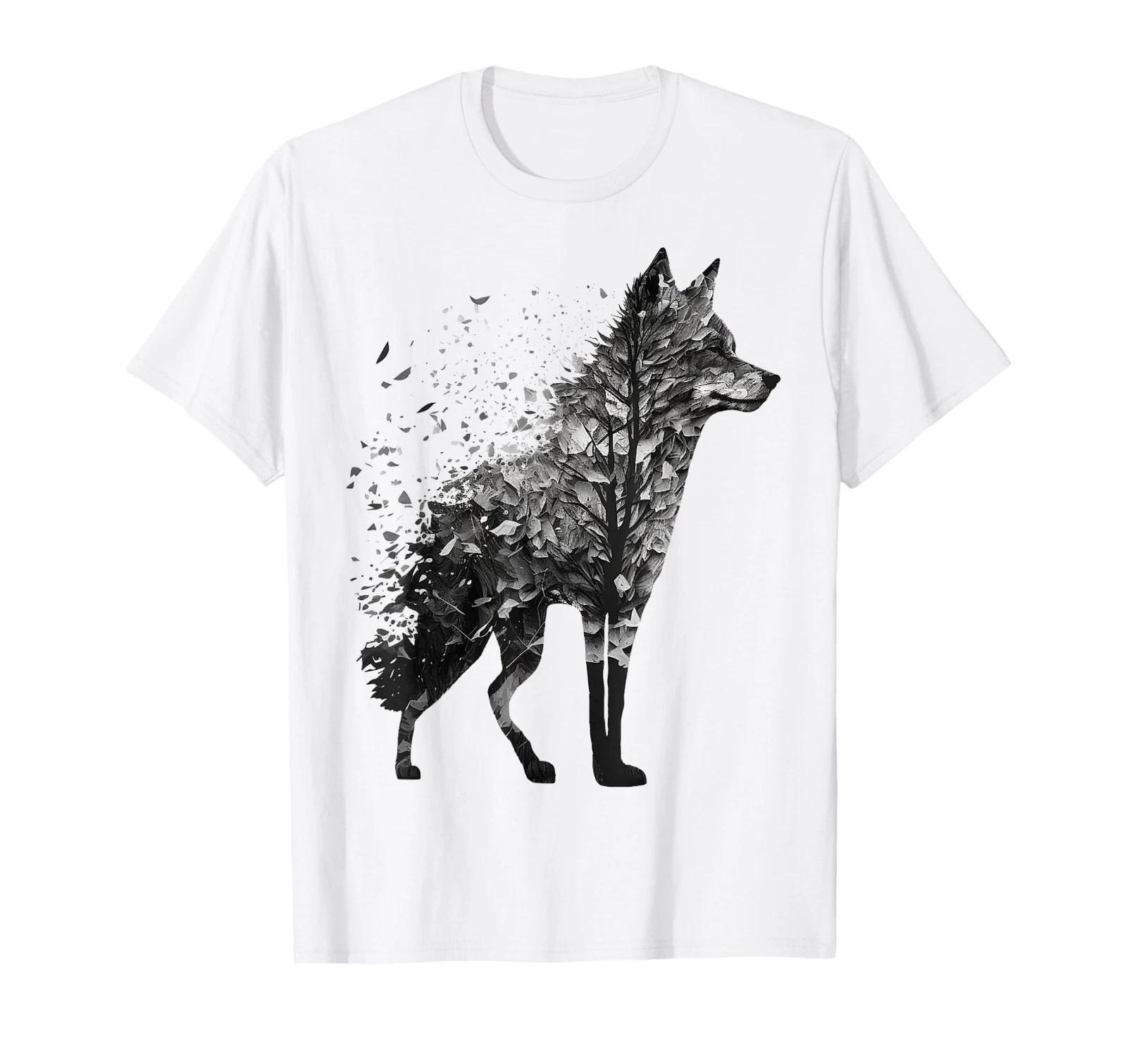 

Рисунок разложения дерева волка Арт с принтом животного Футболка с волком 4XL