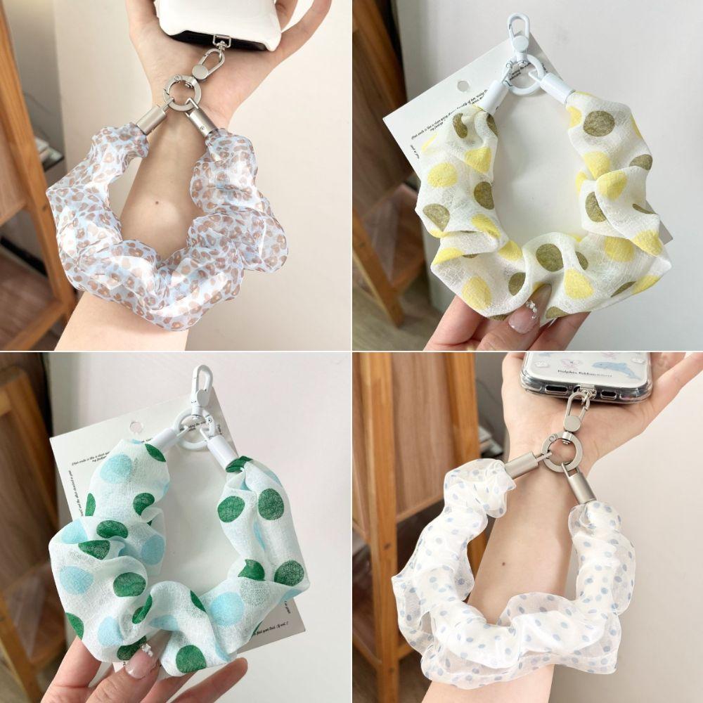 2-in-1 Scrunchie Phone Wrist Strap Polka Dot Keychain Bag Pendant Daily Carry