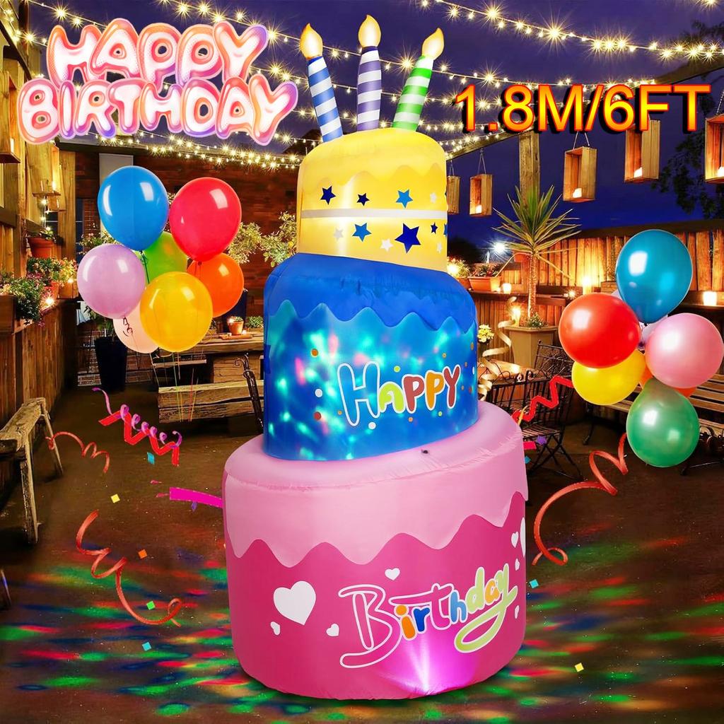 Torta gonfiabile di Buon Compleanno da 1.8M/6FT con Candeline Giocattoli Gonfiabili per Festa di Compleanno Decorazione per Giardino Interno Esterno