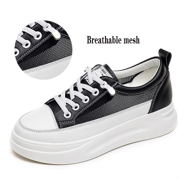 Fashion White Breathable Net Sneakers Women Low-Heel Flat Platform Ladies Lace-Up Fashion White Shoes Zapatos De Mujer Zapatos