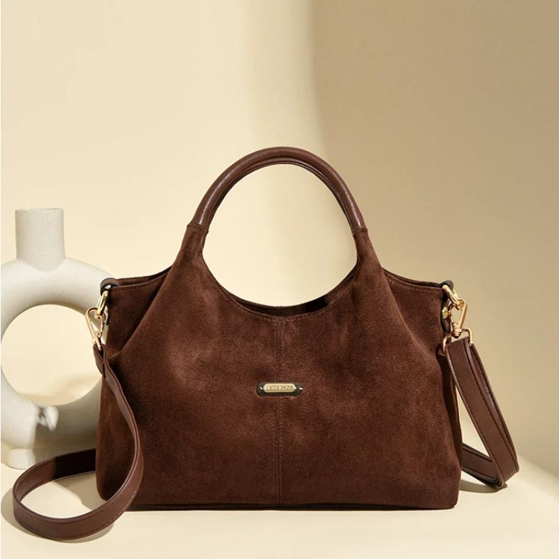 2025 New Large Capacity Suede Frosted Women's Handbag Retro Mom Bag Single Shoulder Crossbag Casual Simple Top-Handle Tote