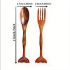 2PCS Marine Style Nanwood Fishtail Handle Wooden Spoon Fork Set Solid Wood Handmade Pattern Dessert Fruit Salad Fork Family Hotel Banquet Tableware