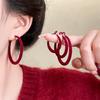 Ancola Red Silver Needle Flocked Round Ear Cuffs: Fashionable, Simple, Versatile High-end Temperament Earrings