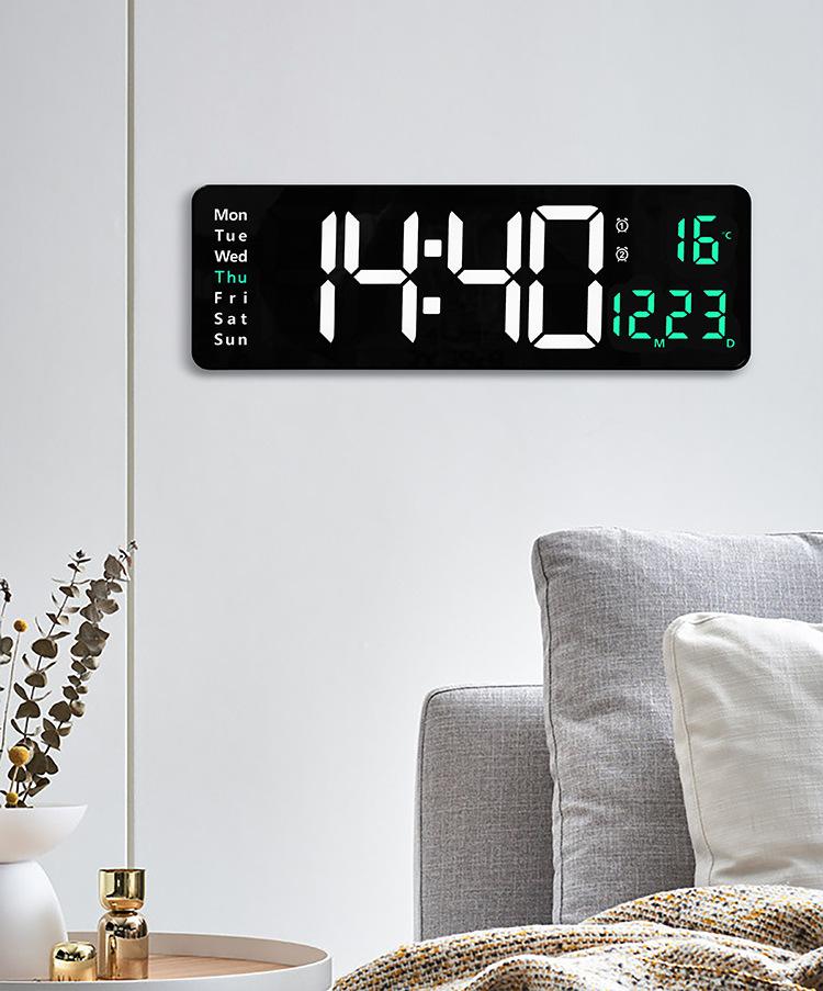 16-inch Large-screen Digital Wall Clock Temperature Date Week Display Remote Control Double Alarm Clock 12/24H LED Wall Clock