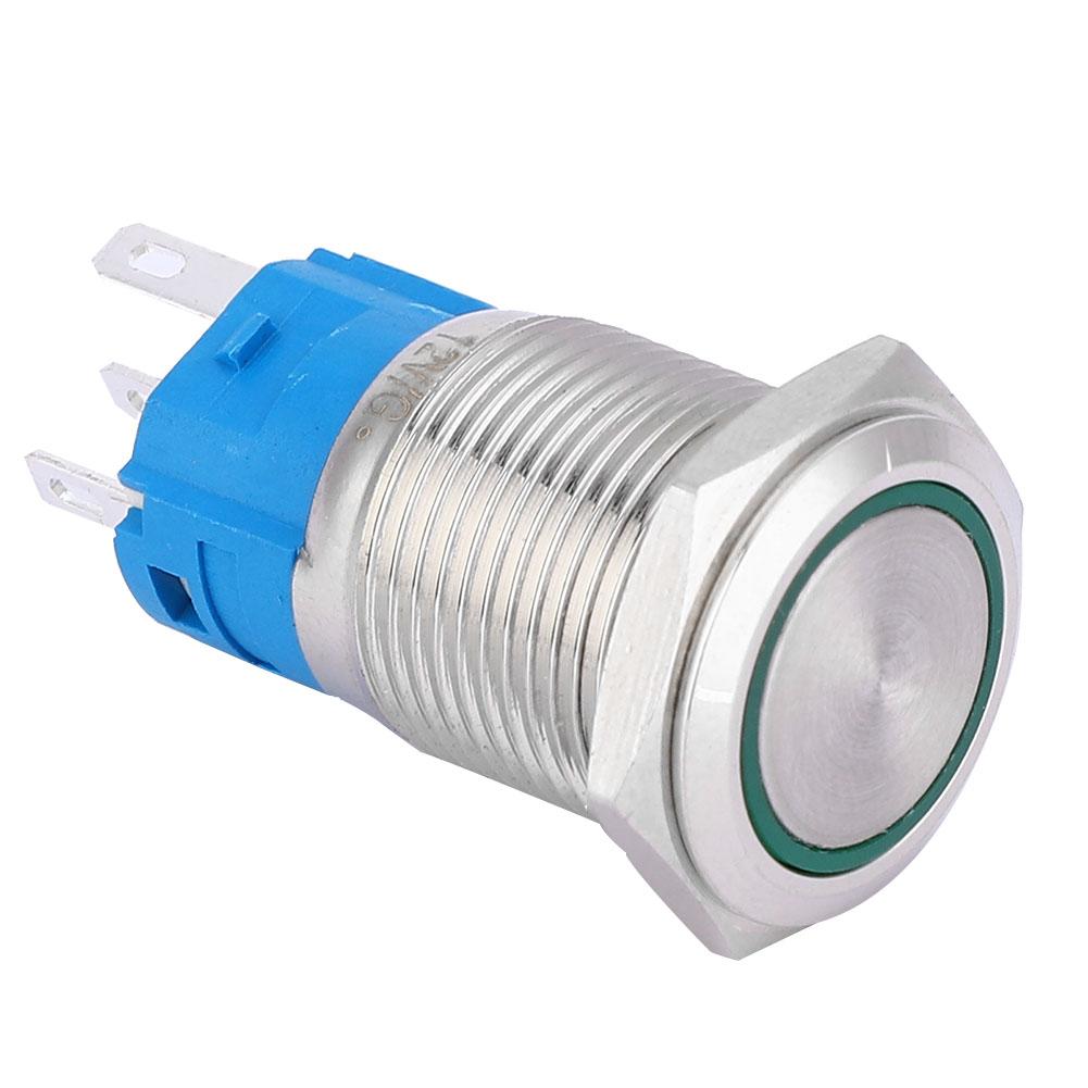 

16 мм светодиодный самовозвратный 1НО 1НЗ металлический кнопочный переключатель для модификации автомобиля(Зеленый свет 12В) зеленый свет