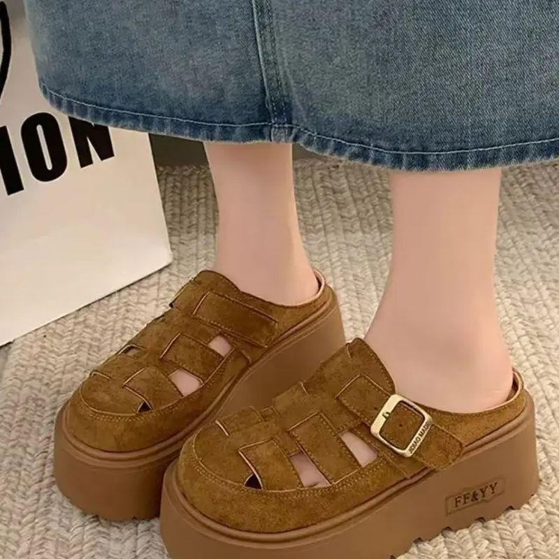 [FF] Ou Ruofeng candy color thick sole height increase Mary Jane bag head drag summer beach shoes