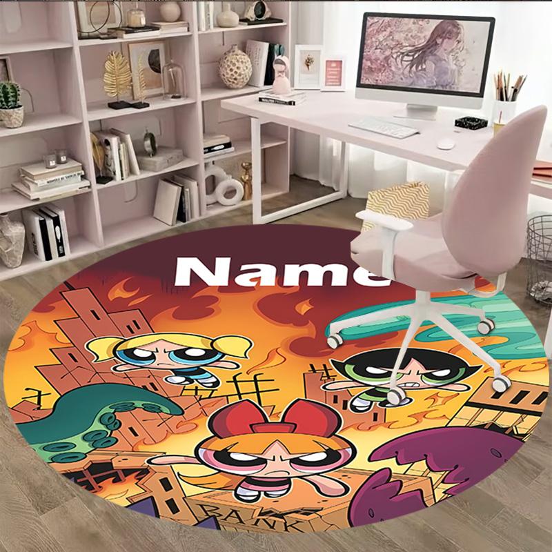 Customizable The Powerpuff Girls8 Round Non-Slip Carpet - Ideal for Garden, Picnic, Office, Perfect for Decoration, Suitable For All Seasons