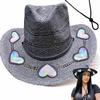 Straw Western Cowboy Hats for Women Girls Star/Moon Shapeable Cowgirl Hat Summer Outdoor Beach Sun Hat Vintage Jazz Hat