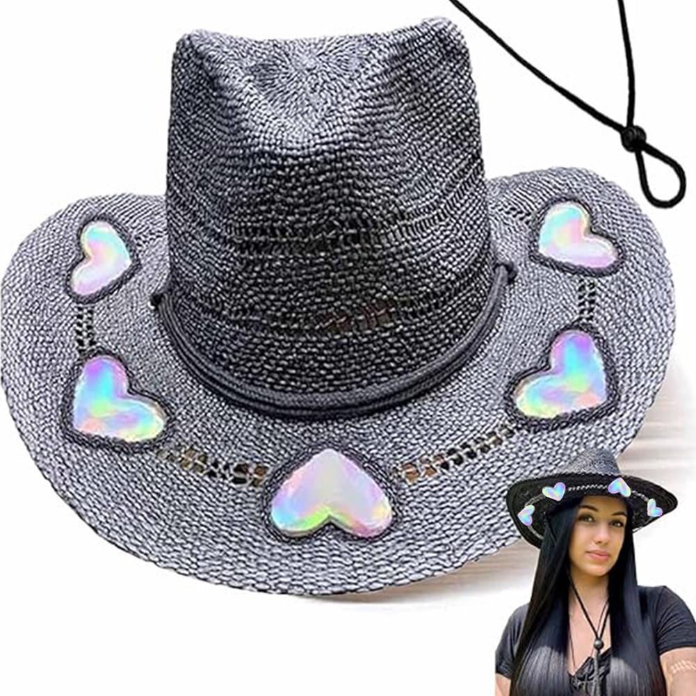 Straw Western Cowboy Hats for Women Girls Star/Moon Shapeable Cowgirl Hat Summer Outdoor Beach Sun Hat Vintage Jazz Hat