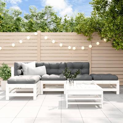 Vidaxl 6-Cz. Garden Lounge Set, Cushions, White, Wood