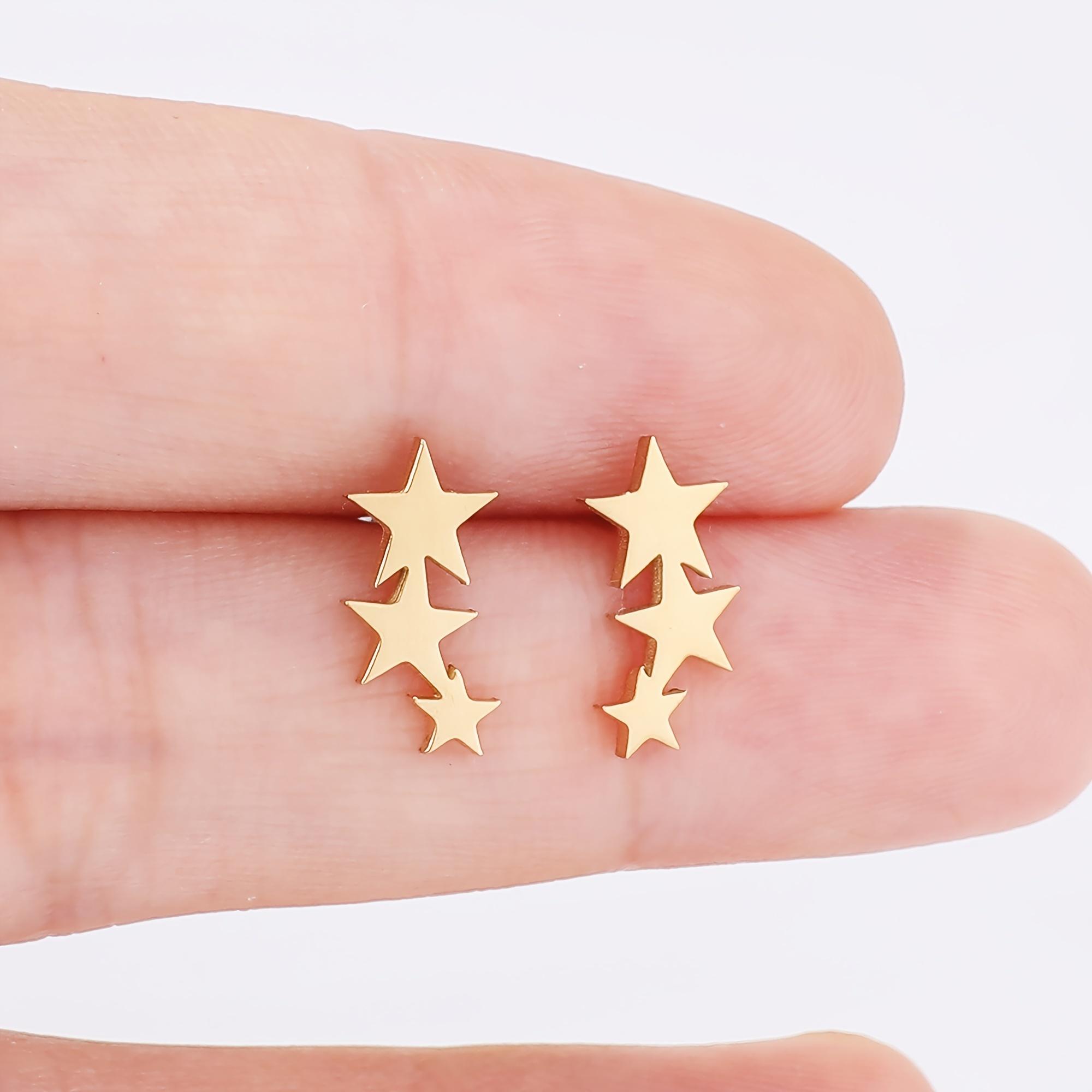 Little Star Stainless Steel Stud Earrings, Cute Tiny Star Ear Piercing Jewelry, 3 Colors Available for Women, 1 Pair золотистый