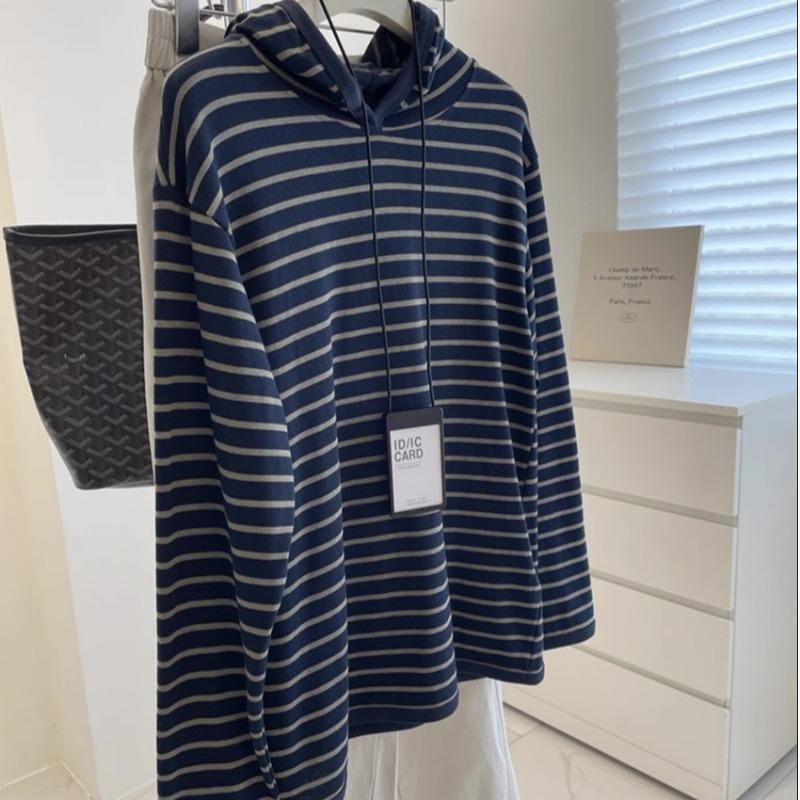 Sweatshirt for Women Cotton Hooded Loose Stripes Half-high Neck Casual Pullover Long Sleeve Sweatshirt Top S