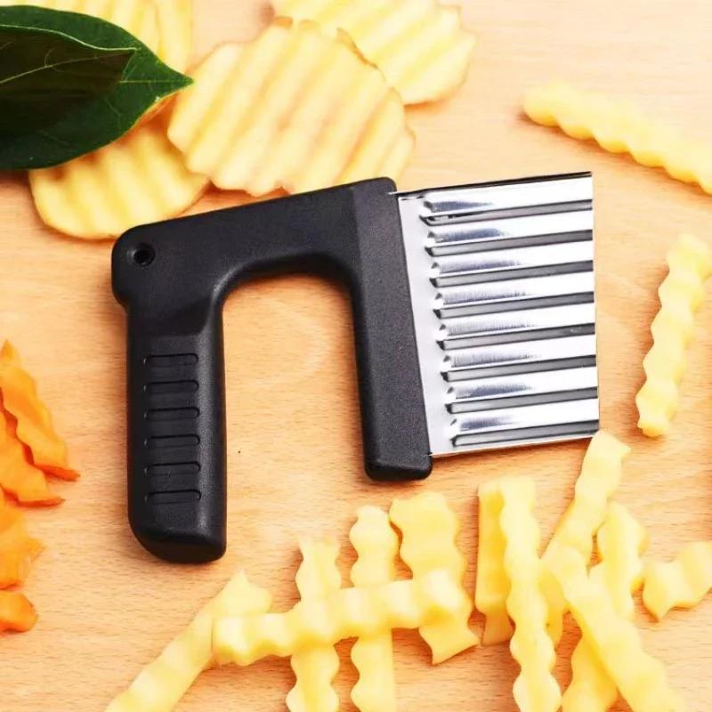 Edelstahl Kartoffelchip-Schneider Riffelmesser Wellenmesser für Pommes Frites Gemüse Obstschneider Küchenwerkzeug
