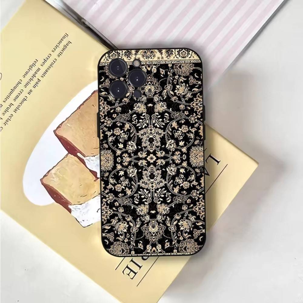 Persian Carpet Floral Pattern Phone Case Phone Case For iPhone 16,15,14,13,12,11,Pro,X,XS,Max,XR,Plus,Mini Soft Black Cover