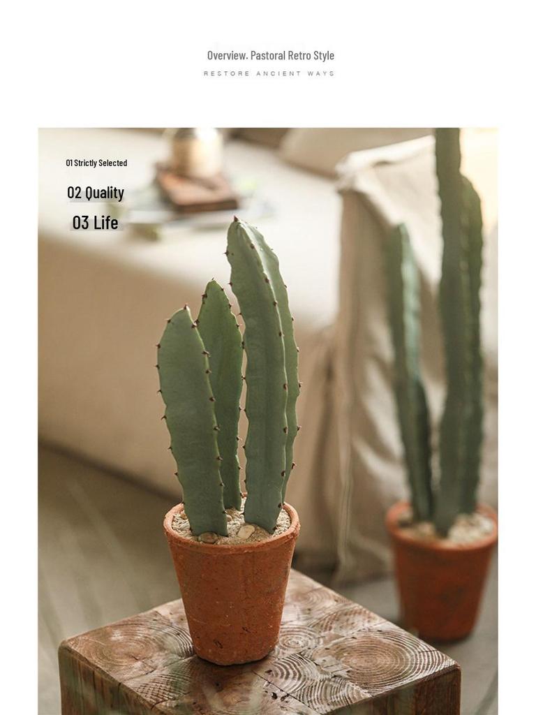 Three-Stem Artificial Cereus Bonsai for Indoor Decor