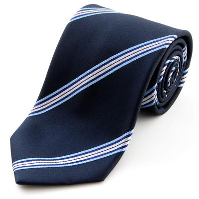 [Michiko London] Brand Necktie, Made In Japan, Silk, Jacquard Weave, Striped Pattern (Pattern D: Navy)
