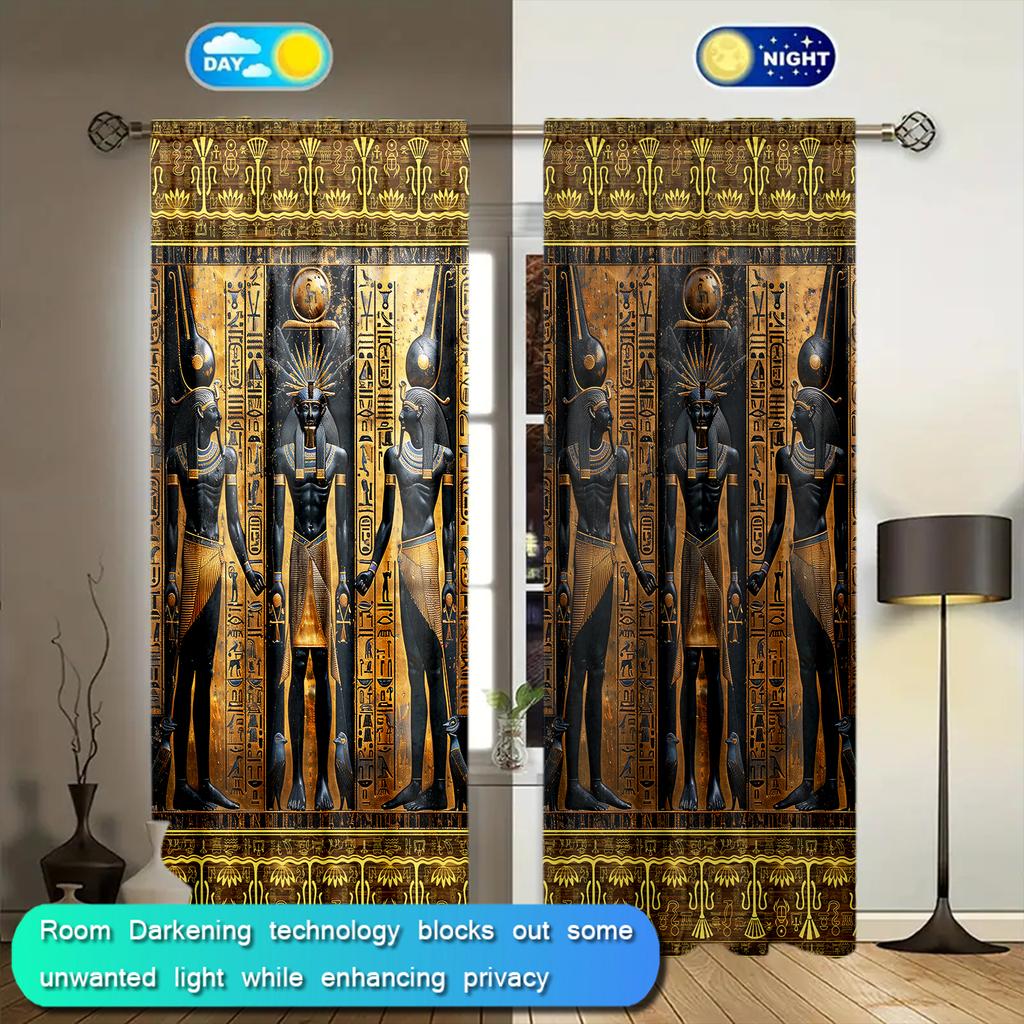 2pcs The Ancient Egyptians Printed Curtain for Home Decor - Rod Pocket Window Treatment for Bedroom, Office, Kitchen