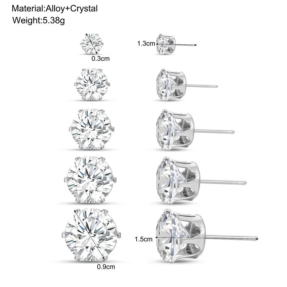 5 Pairs Zircon Stud Earrings Set For Women Men Fashion Gold  Color Earring Unisex Ear Piercings Jewelry Gift