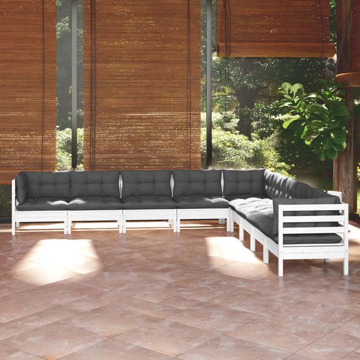 VidaXL Solid Pine Wood Garden Lounge Set 9 Pcs with Cushions Patio Furniture Outdoor Furniture Garden Furniture 3096816