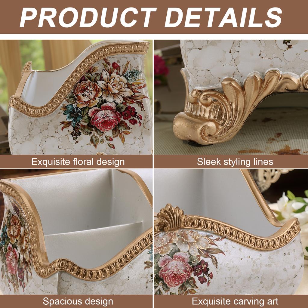 Vintage Floral Resin Tray European Style Storage Box Ornament Three Compartment Vanity Holder Desk Organizer Home Decor