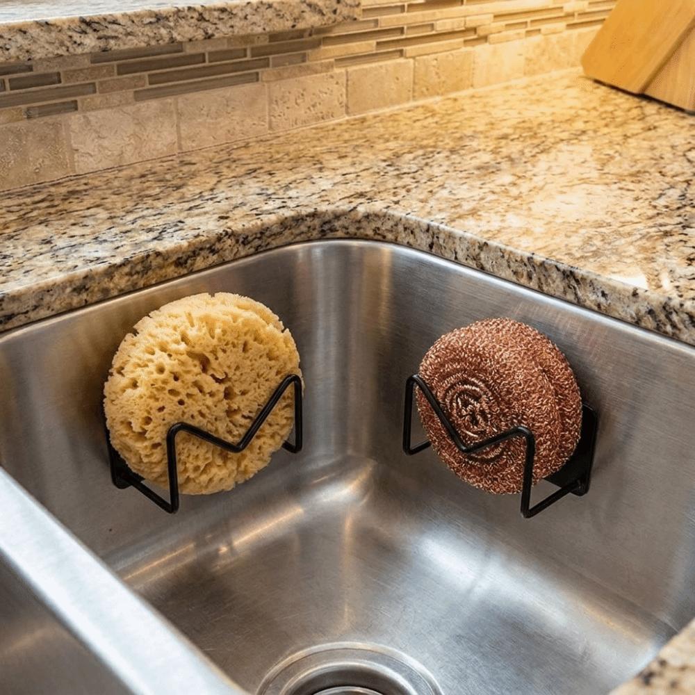 Stainless Steel Sink Sponges Holder Self Adhesive Rustproof Sink Sponges Racks Wall Mounted Space Saving Sponges Storage Holder