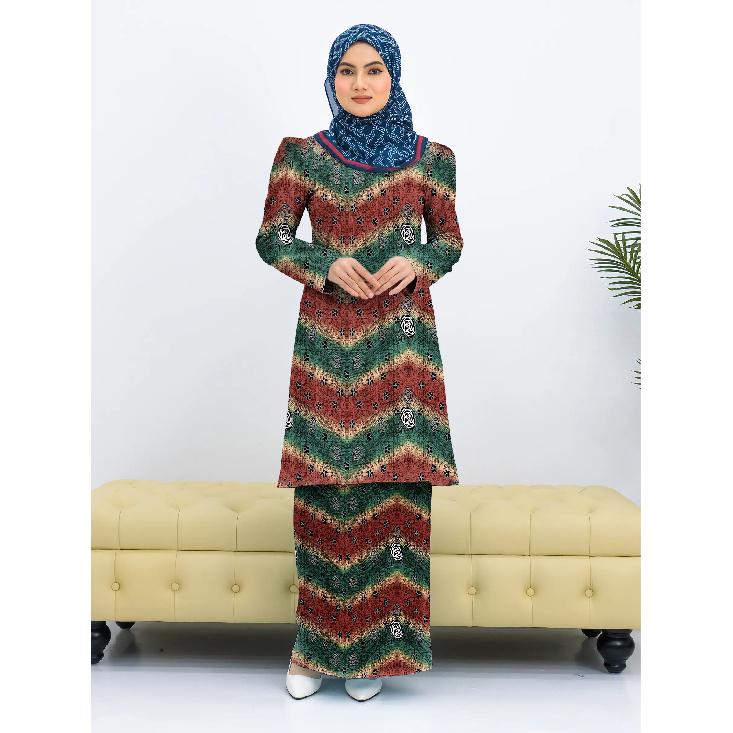 Traditional ink painting floral full body print pattern Pahang stand ladies Muslim suit comfortable breathable elegant Islam ladies dress