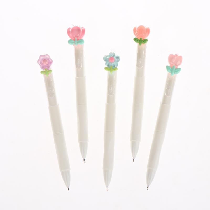 5/10Pcs Cute Sweet Tulip Flower Gel Pens Quick-Dry Ballpoint Pens 0.5Mm Black Ink Pen Office School Stationery Supplies