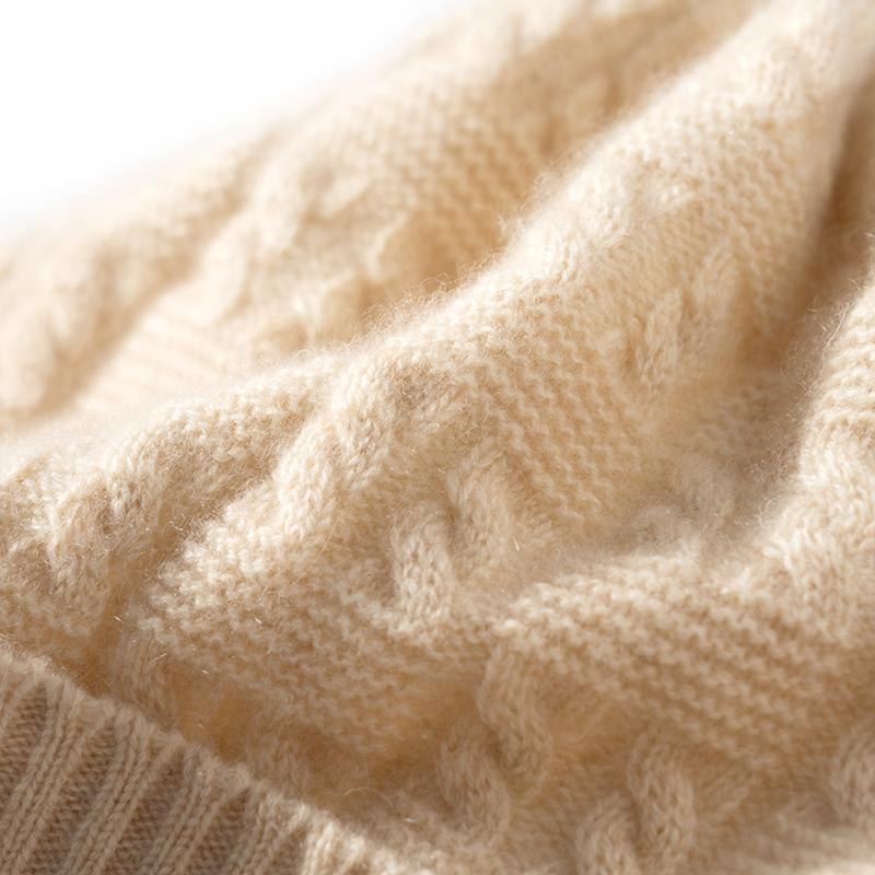 Ladies' Winter 100% Cashmere Thickened Twisted Flower Flanged Knitted Hat Couple'S Outdoor Fashion Warm Ear Protection Hat