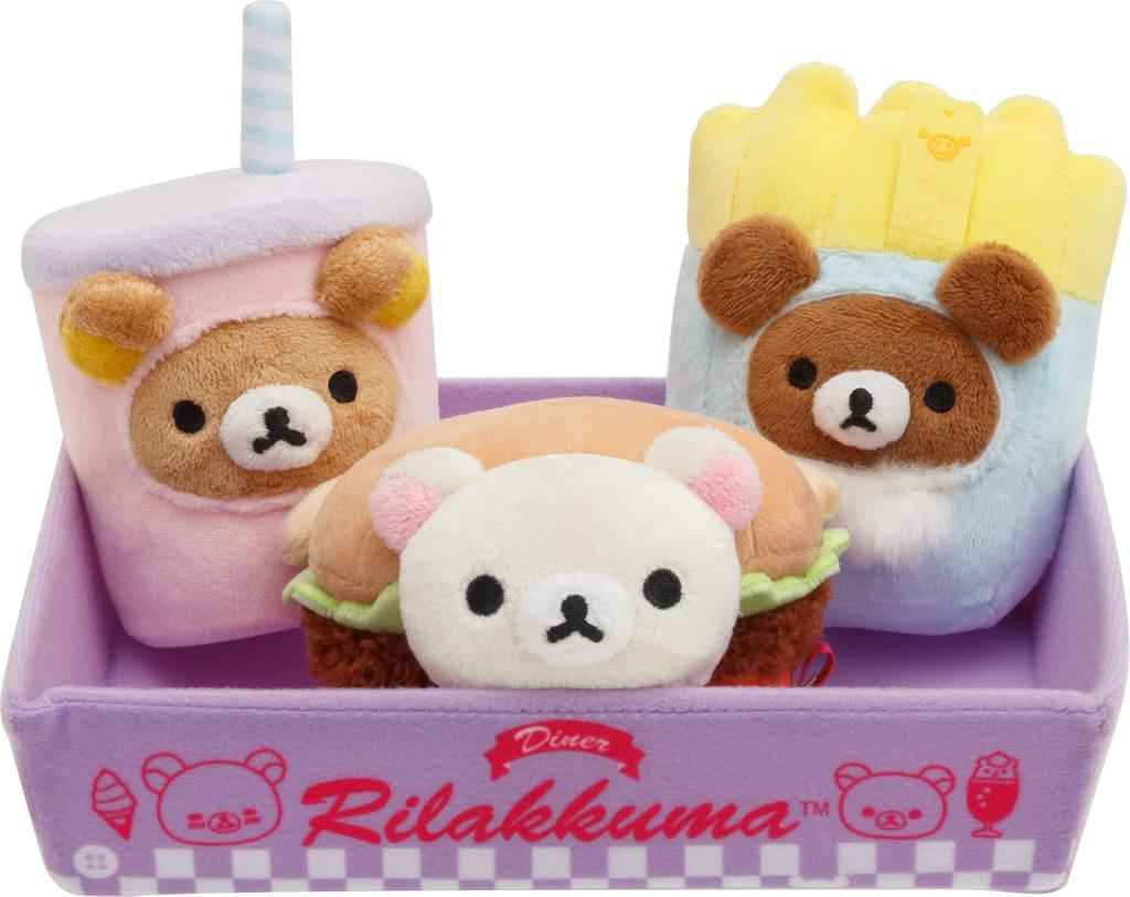 Set di peluche a forma di hamburger MF90801 San-X (Rilakkuma, Korilakkuma, Chiroikoguma)