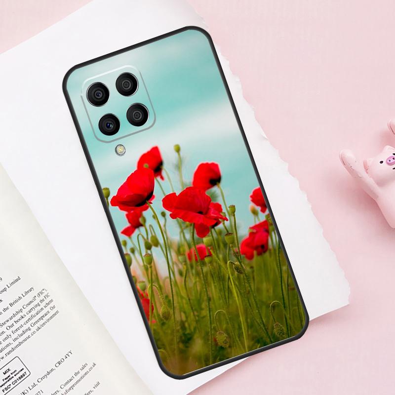 Red Corn Poppy Flower Case For Samsung Galaxy M52 M32 M12 M13 M53 M51 M31 M11 M14 M34 M54 M16 M36 M56 M15 M35 M55