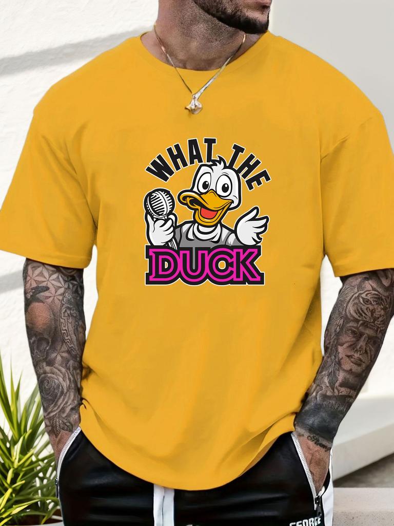 Mens WHAT THE DUCK Cartoon Duck Graphic Cotton TShirt Short Sleeve Breathable Comfort Fit Soft Light Casual Daily Wear Top