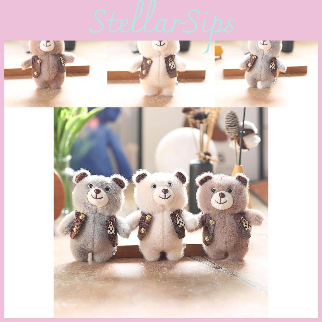 Adorable Cute Plush Bear Keychain Soft Stuffed Toy For Bags And Accessories In Gray Brown And White
