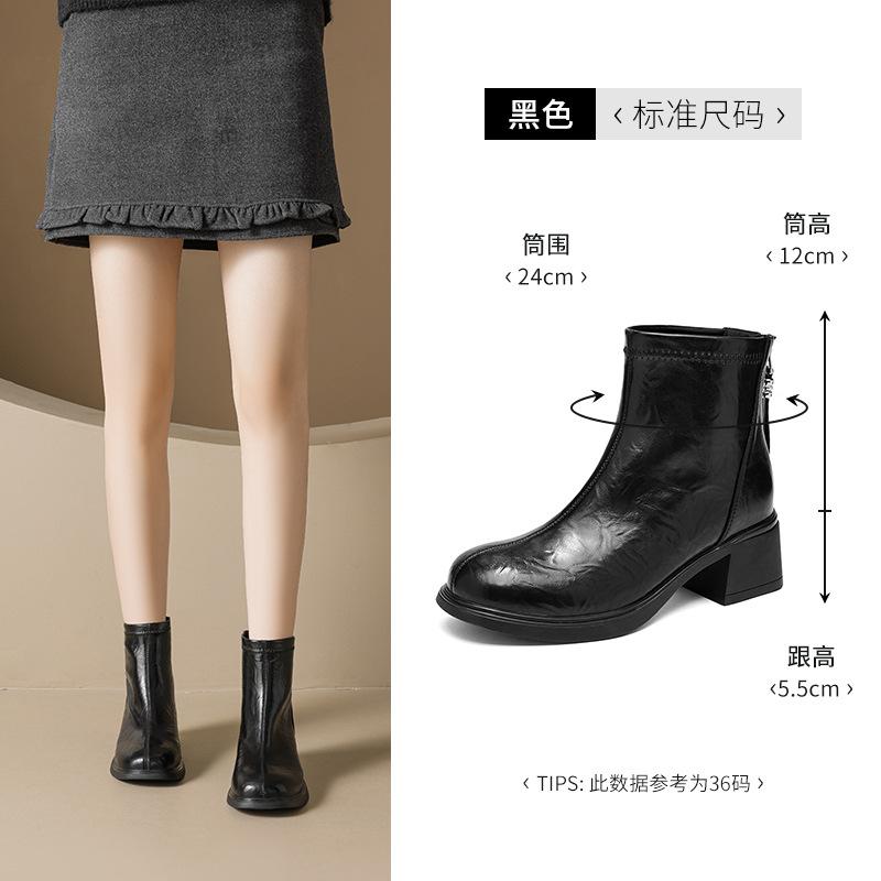 Augustine brown short boots new autumn French retro high-heeled Chelsea boots thick-heeled thin boots