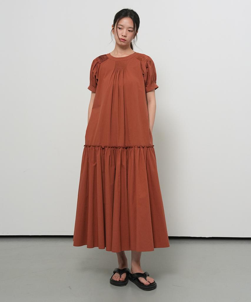 General Idea Puff Sleeve Pintuck Long Dress [Brick] / Gf2Lop520