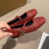 Retro square toe flat shoes for spring summer new women's solid color versatile casual breathable single shoes