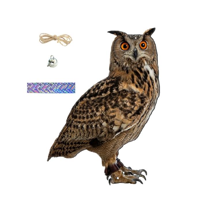 Hängender Klingelanhänger in Eulenform zur Vogelabwehr mit reflektierendem Streifen und Seil